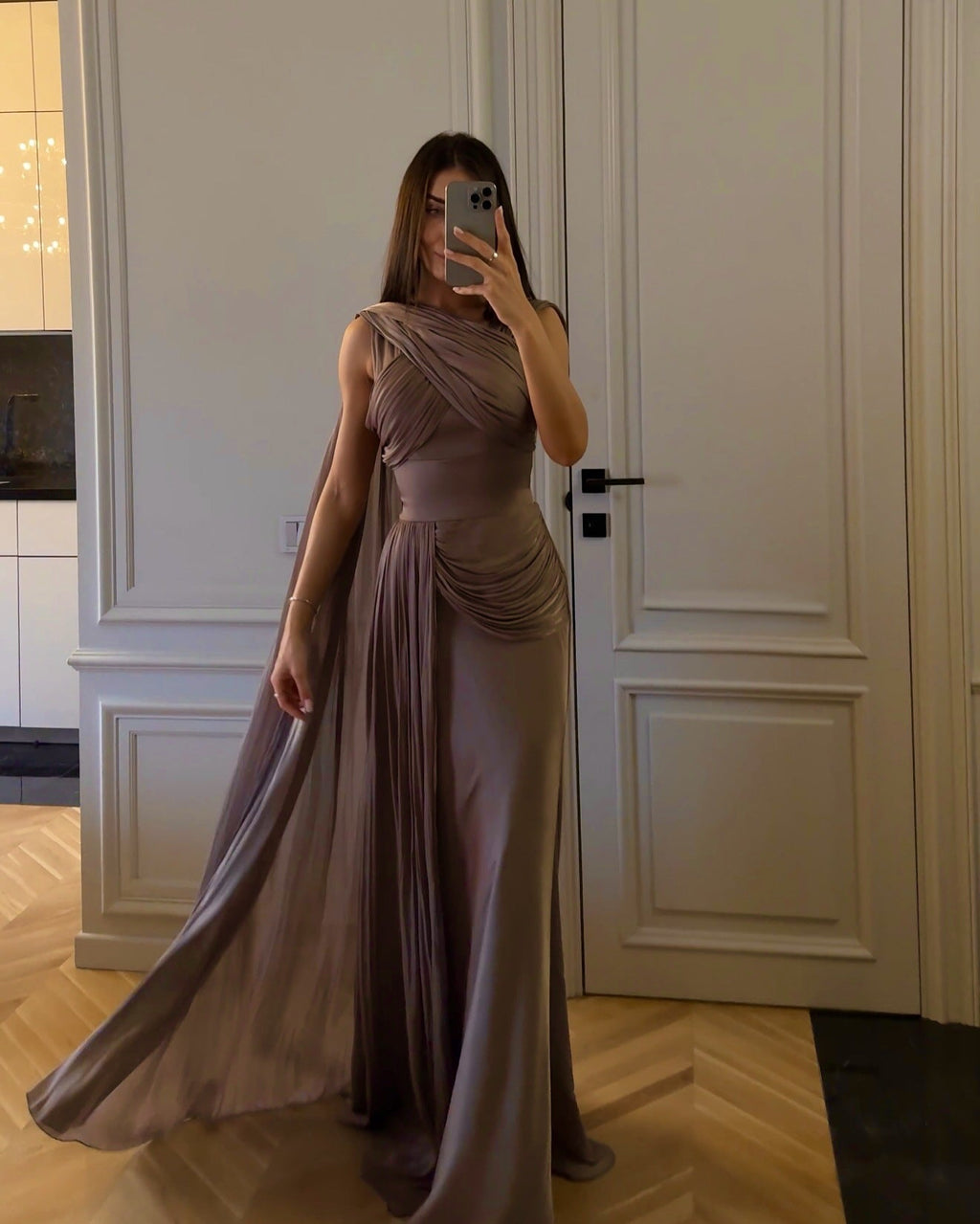 Spring Summer Women Clothing Pleated Ribbon Satin Evening Dress