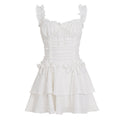 French Elegance Solid Color Suspenders Jumpsuit Women Texture Pastoral Drawstring Sexy Tiered Dress