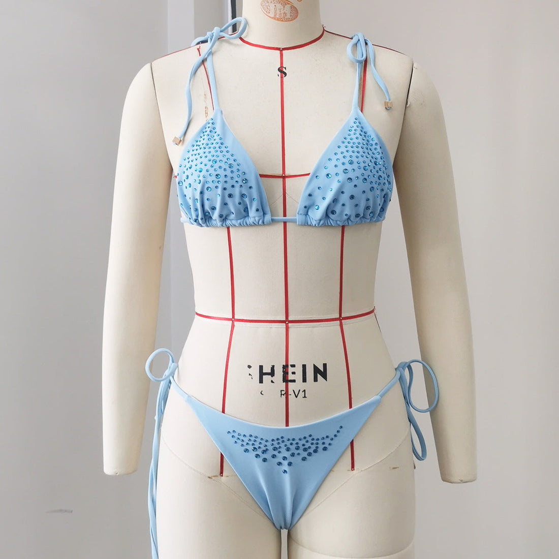 Rhinestone Halter Tie Bikini Set Sexy Asymmetric Two-Piece Swimsuit