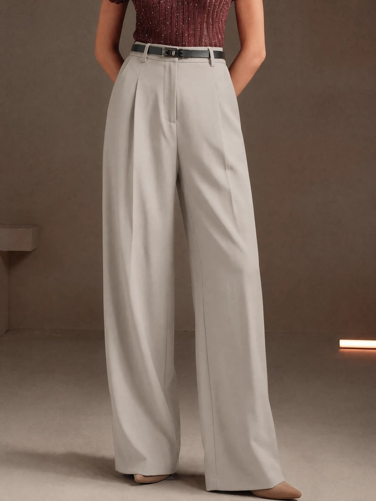 Summer Office Straight Old Money High Waist Drooping Casual Work Pant High Sense Wide Leg Slimming Women Pants（No Belt）