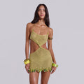 Olive Green Halter Cutout Mini Dress - Boho Beach Resort Wear