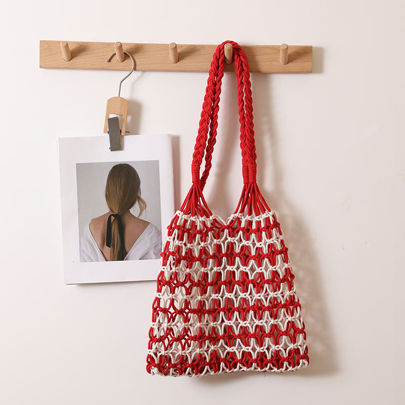 Woven Macrame Tote Bag for Beach Vacation Stylish Handheld Purse - Image 8