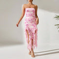 Women Clothing Sexy Slit Tube Top Dress Summer Ruffles Slit Dress