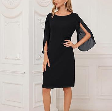 Women’s Irregular Sleeve Solid Color Chiffon Swing Dress