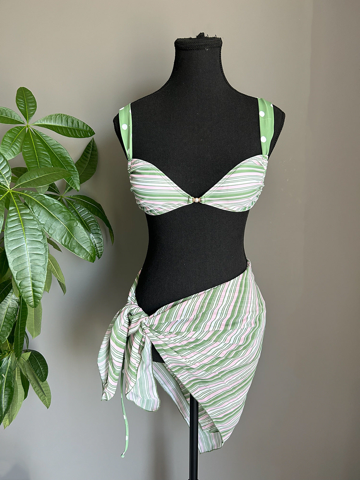 Three Piece Set Bikini Striped Women Swimming Sets