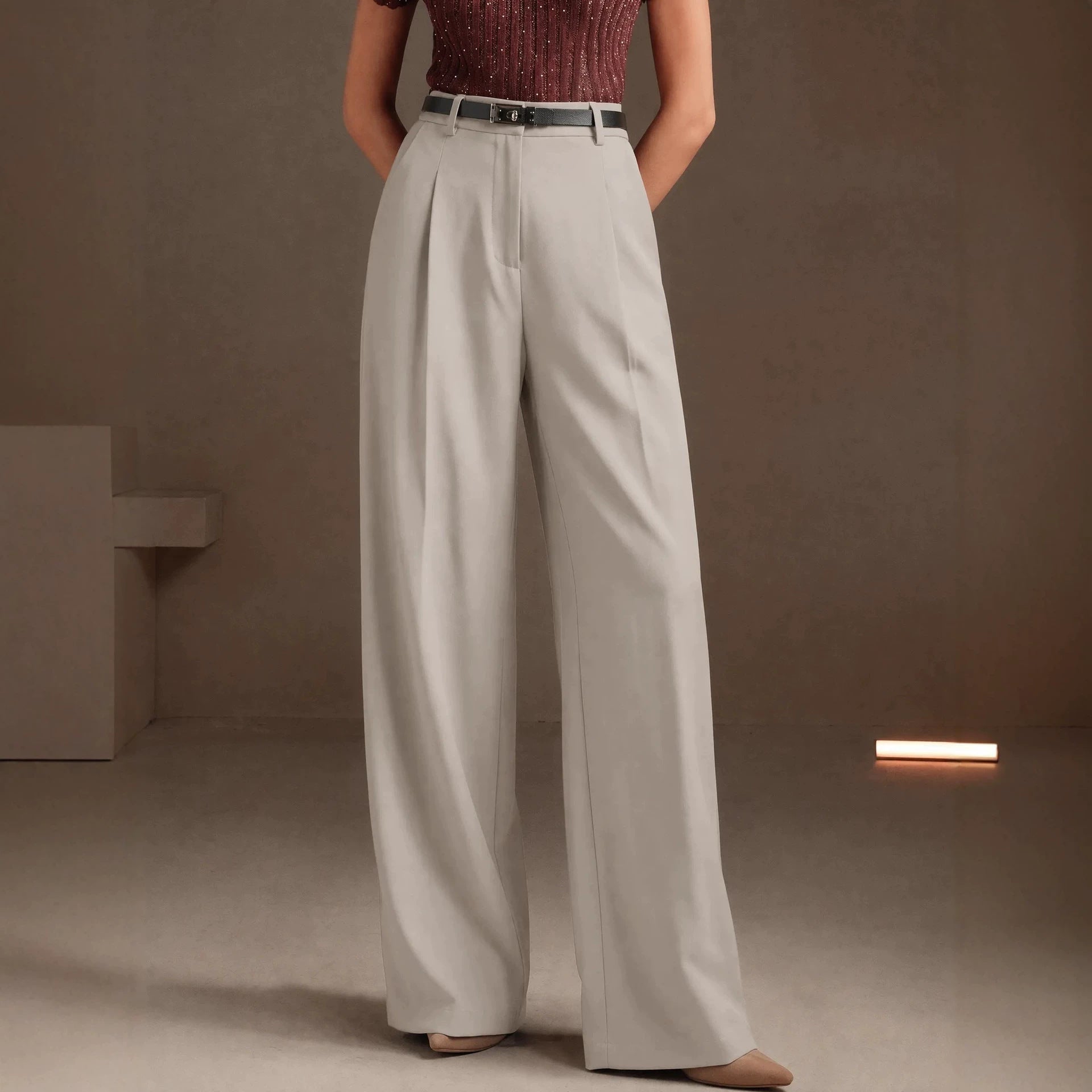 Summer Office Straight Old Money High Waist Drooping Casual Work Pant High Sense Wide Leg Slimming Women Pants（No Belt）