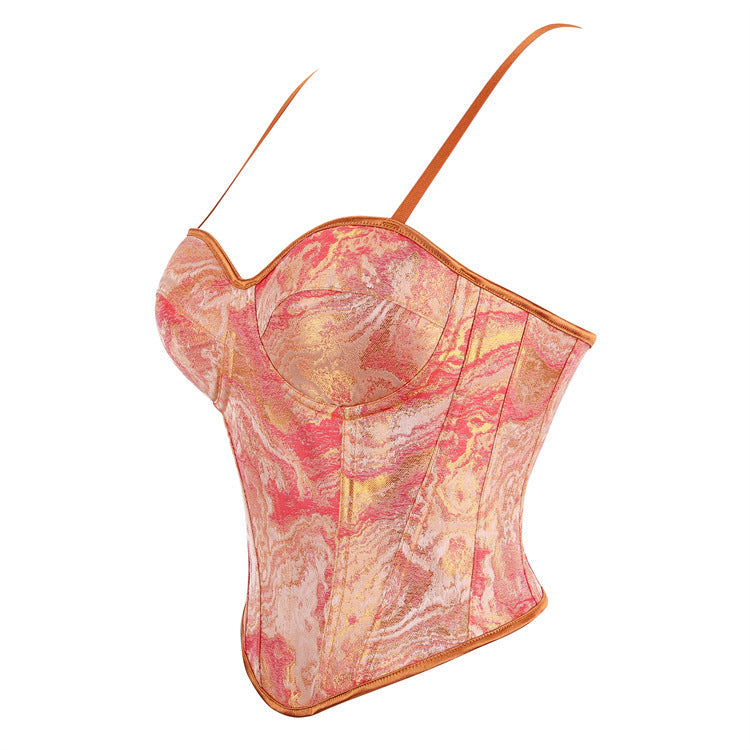 Orange Double Shoulder Strap with Cup Women Tube Top Court Body Shaping Top
