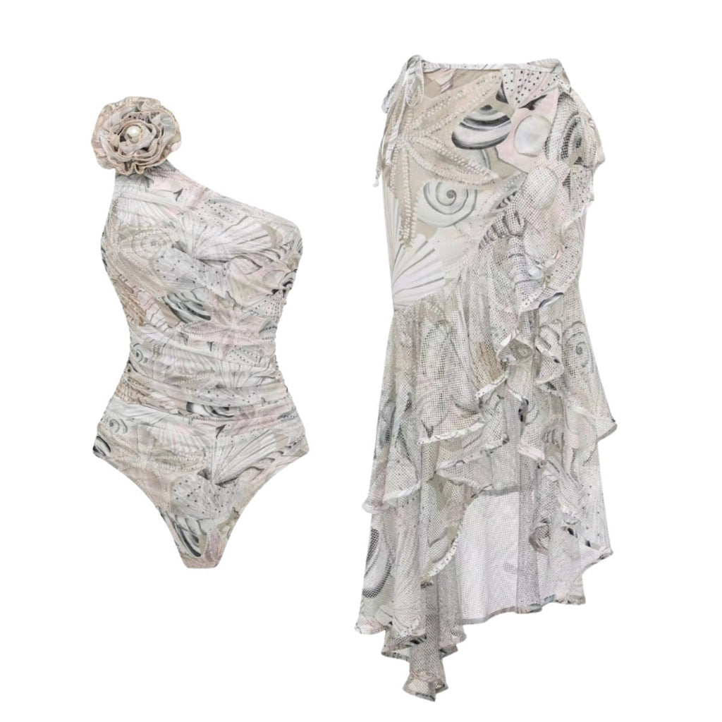 Swimsuit One Shoulder Alluring Vacation Swimsuit Set For Women Wrap Skirt