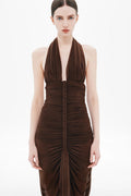 Sexy V-Neck Backless Ruched Halter Dress Slim Fit Evening Gown