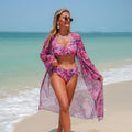 Women's 3-Piece Cashew Print Bikini Set with Long Sleeve Blouse