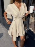 Gentle V neck Dress Tight Waist Slimming Irregular Asymmetric Niche Design