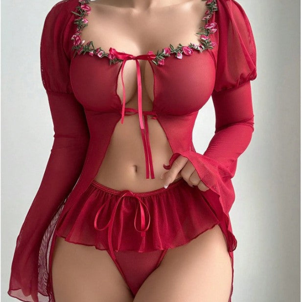 Supply Sexy Hollow Out Cutout Lace Thin Transparent Mesh Skirt Sexy Lingerie