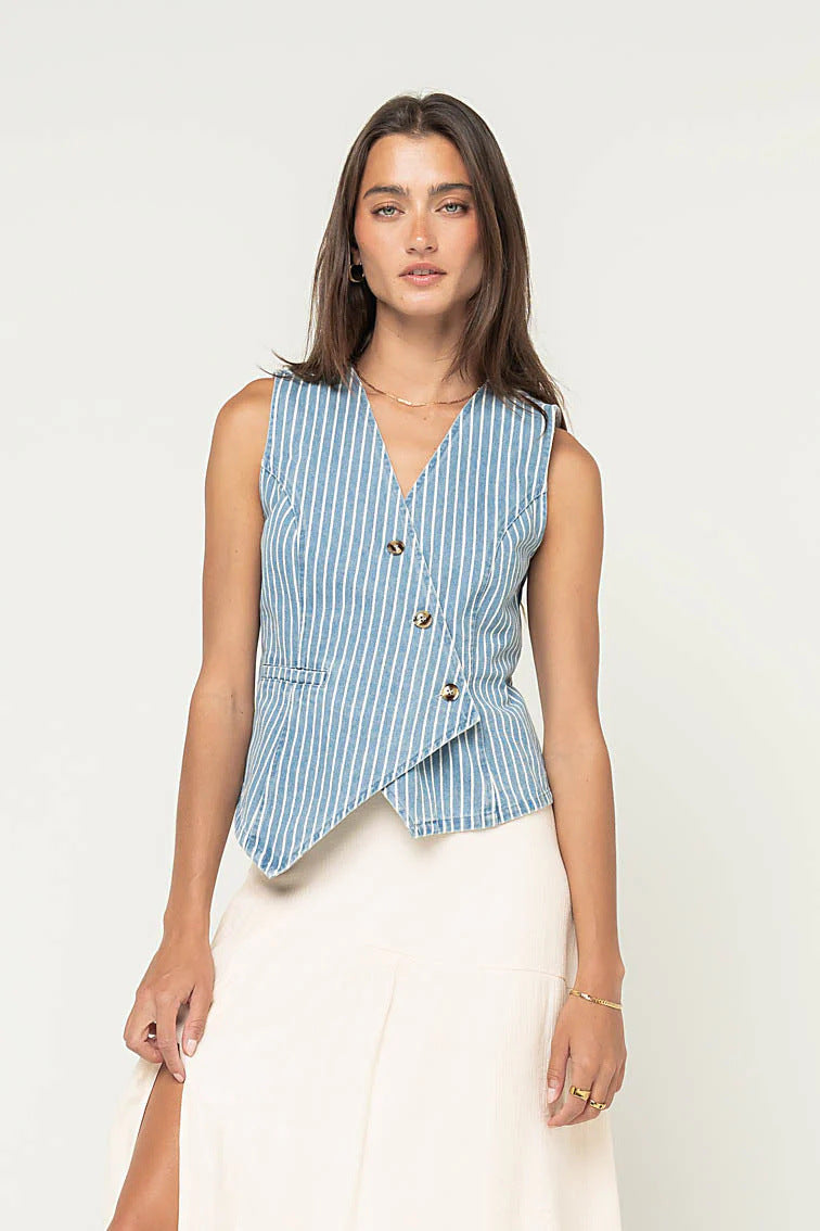 Autumn Street Hipster Loose Simple Vest Striped Trousers Set