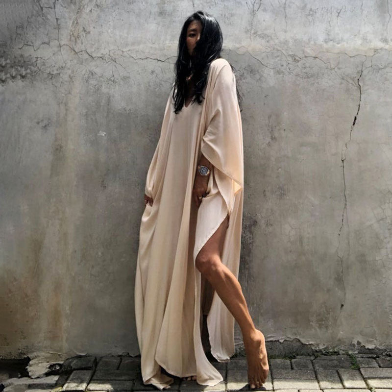 Rayon Solid Color Blouse Seaside Vacation Dress Loose Overclothes Bikini Swimsuit Robe Outer Wear Women
