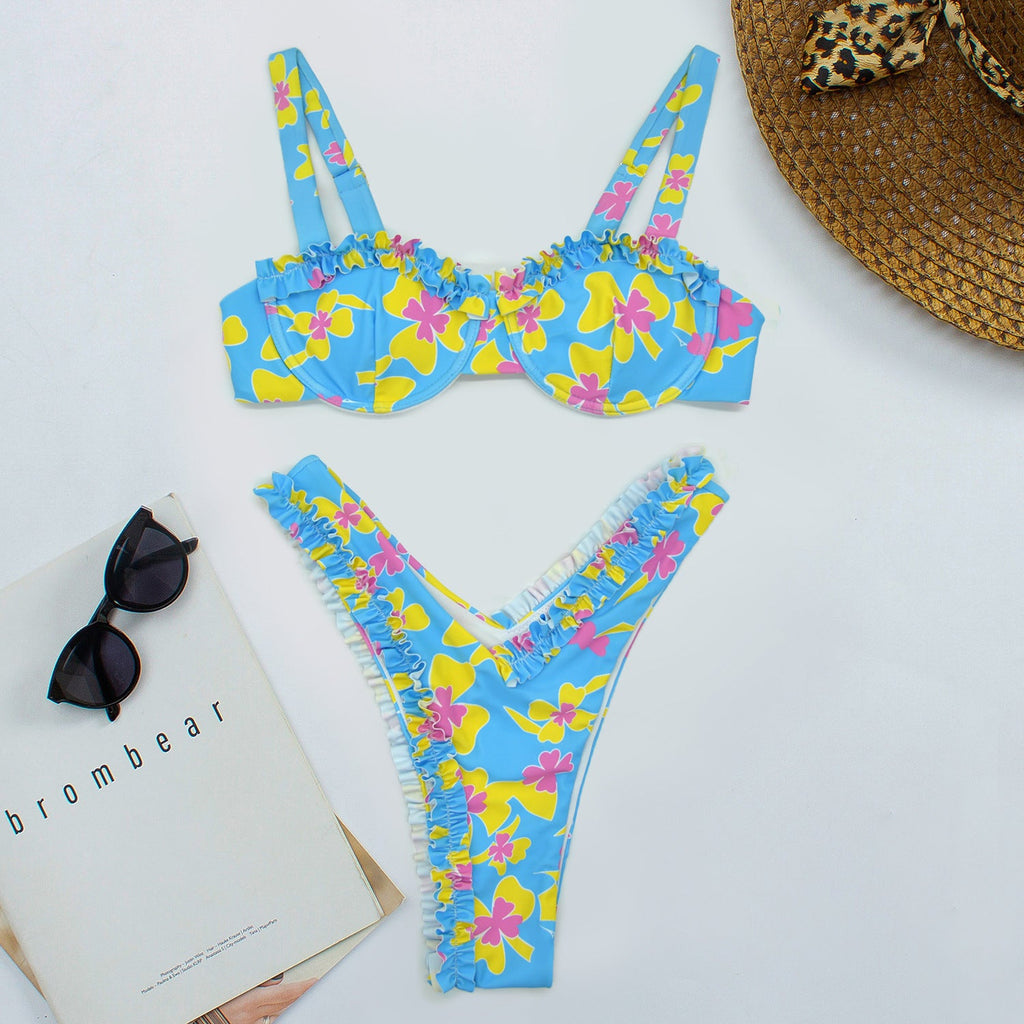 Bikini Women Digital Printing Lace Small Clear Swimsuit Women Swimsuit