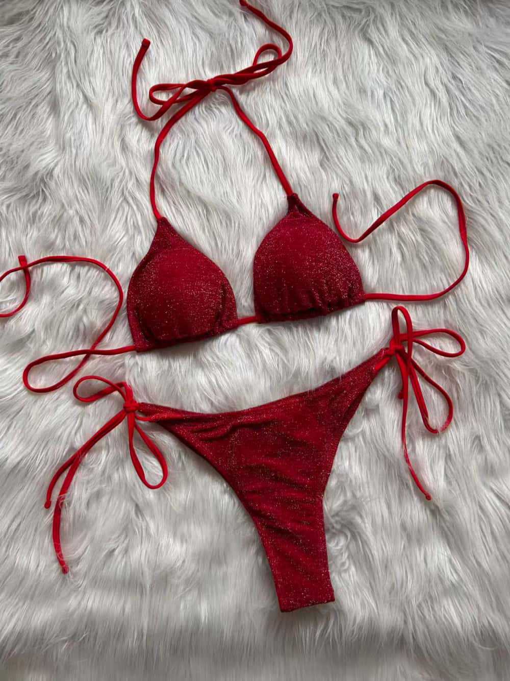 Sexy Backless Halter Lace-Up Bikini Split Swimsuit for Summer