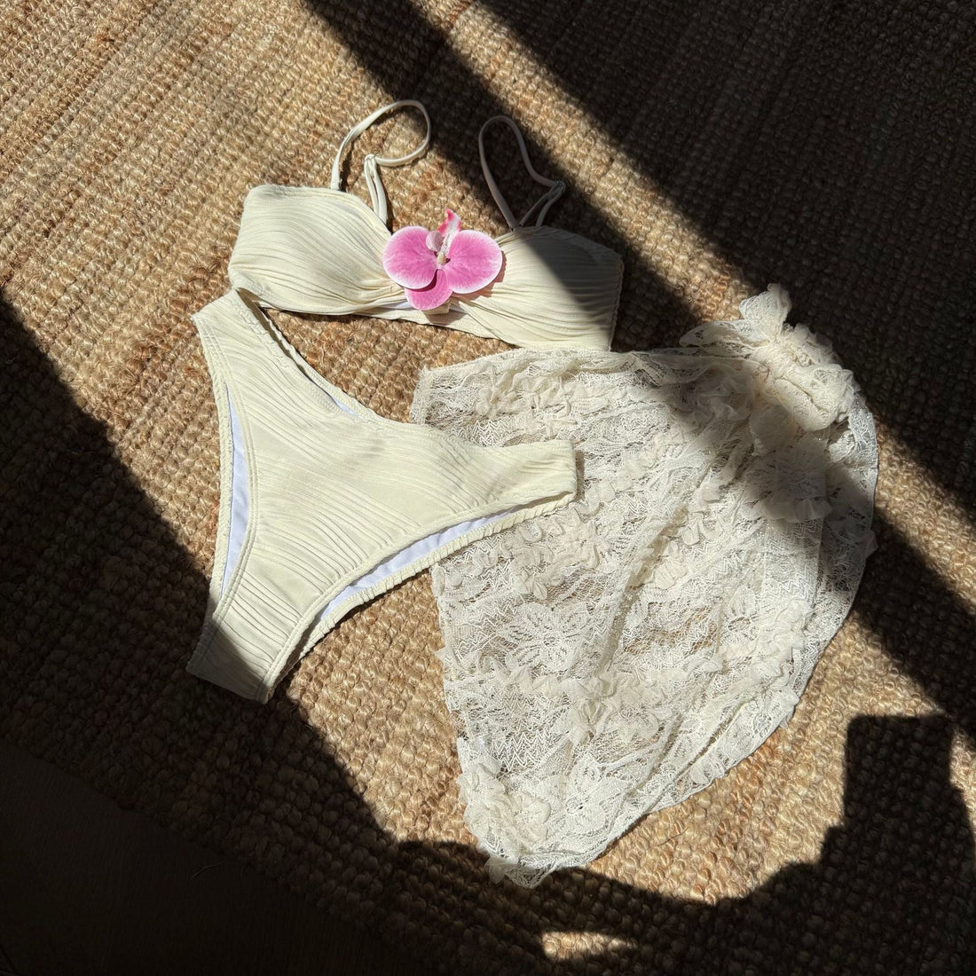 Three-Piece Asymmetric Bikini Set Romantic Resort-Wear Swimwear