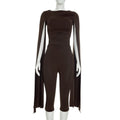 Women Clothing Autumn Winter Solid Color Casual Sleeveless Ribbon Top Slim Cropped Trousers Set