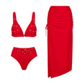 Triangle Sexy Bikini Red Split Swimsuit Set Women