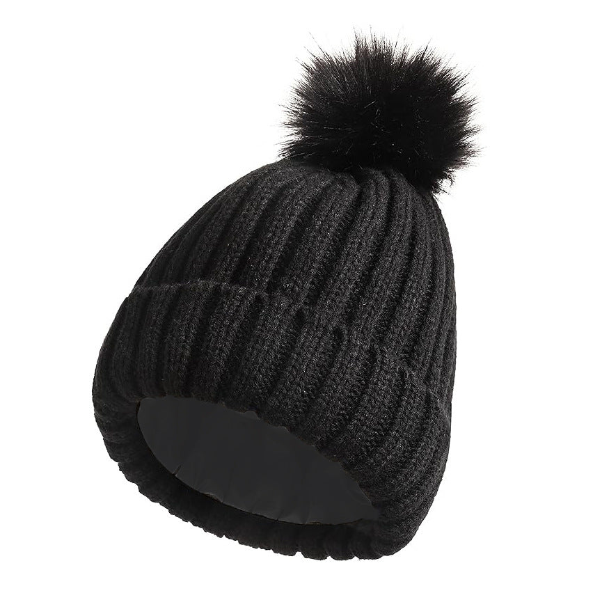 Soft Beanie Fluffy Ball Cap — Warm Knitted Winter Hat with Pom Pom
