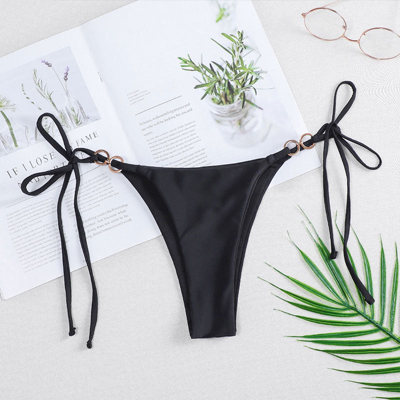 Solid Color Lace up Three Point Sexy Split Bikini Brazilian Beach Triangle Swimming Trunks Swimsuit