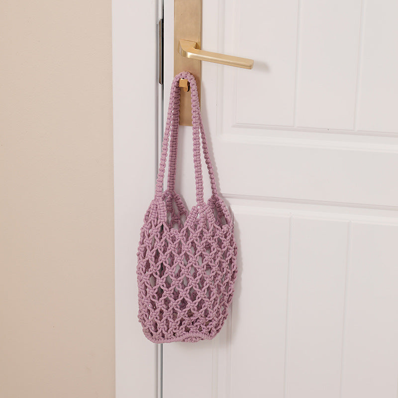 Woven Cotton Cutout Shoulder Bag Beach Fishing Net Style - Image 4
