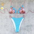 Floral Three Point Bikini Set Backless Ruched Split Swimsuit
