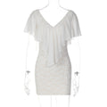 Women Clothing Autumn Slim Solid Color V neck Ruffled Sheath Dress