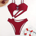 Red High Waist One Piece Cutout Bikini - Modern Minimalist Swimwear