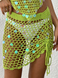 Asymmetric Crochet Beach Skirt with Sequin and Drawstring Detail