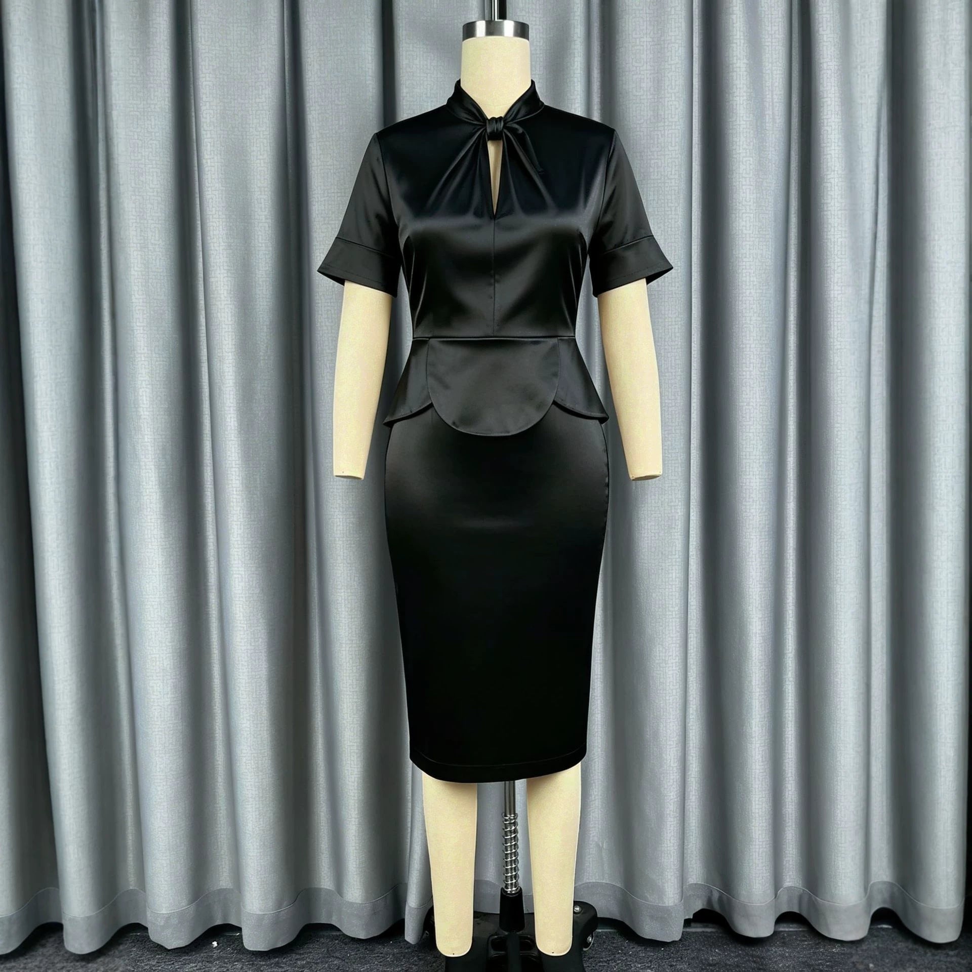 Satin Ruffled One Step Dress Sheath Office Slim Fit Slimming Dress Woman Dresses