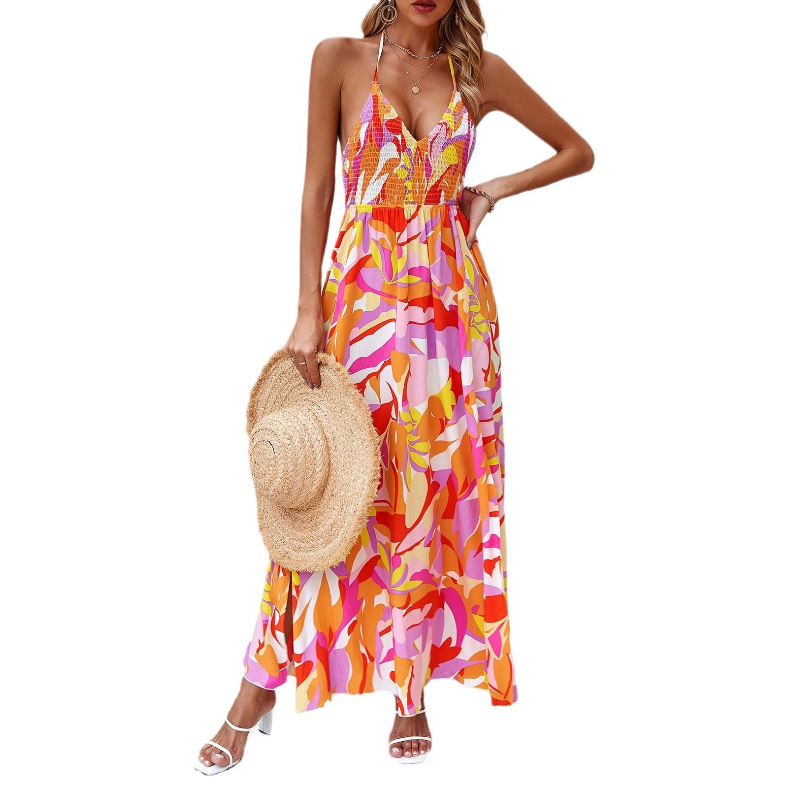 Women's Floral Print Maxi Slip Dress with High Slits - Image 5