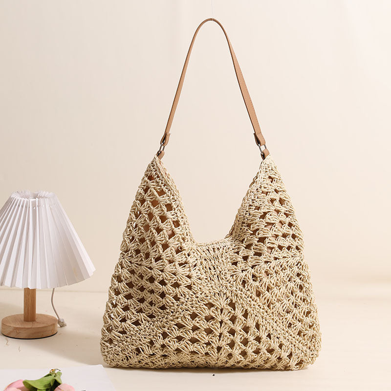 Woven Hollow Out Shoulder Bag Large Capacity Summer Beach Tote - Image 2
