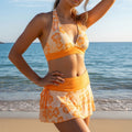 Floral Print Halter Bikini Set with Ruched Split Skirt