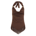Retro Metal Ring Swing Collar Halter Spaghetti Straps Tassel Slim Fit Patchwork Sexy Vest