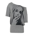 Dark Asian Culture Special Interest Design Portrait Printing off Shoulder Short Sleeve Dress Top Street Casual Loose Hip Dress Top