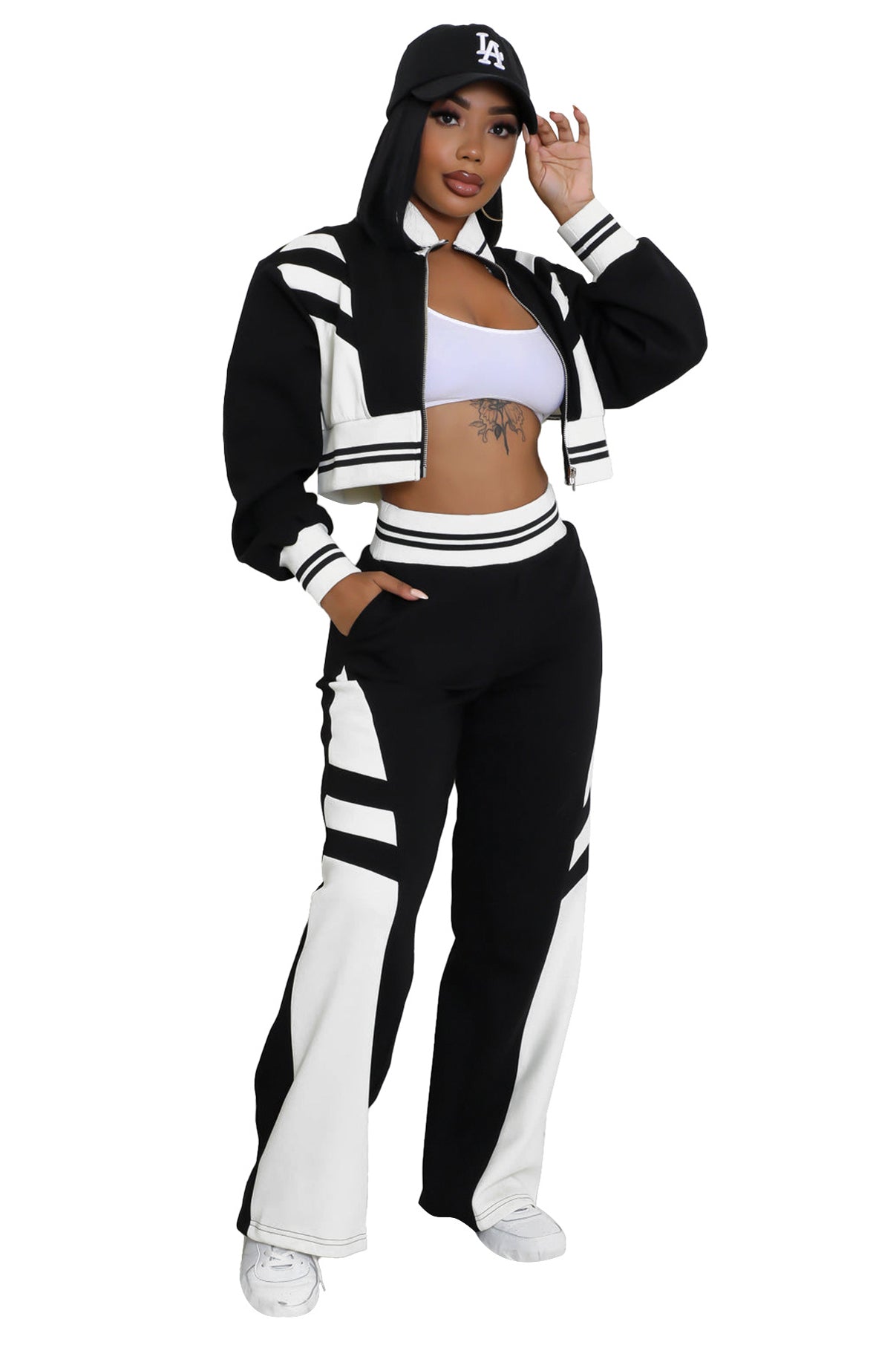 Women's Knit Two Piece Pant Set | Crop Top & Wide Leg