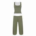 Sports Casual Contrast Color Retro Fitness Basic Vest Cropped Pants Two Piece Sets