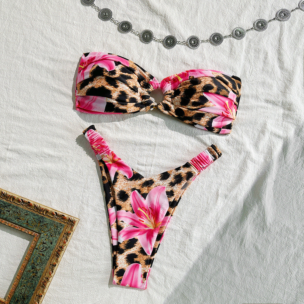 Women’s Printed Cutout Ruched Bikini Set for Beach Vacation