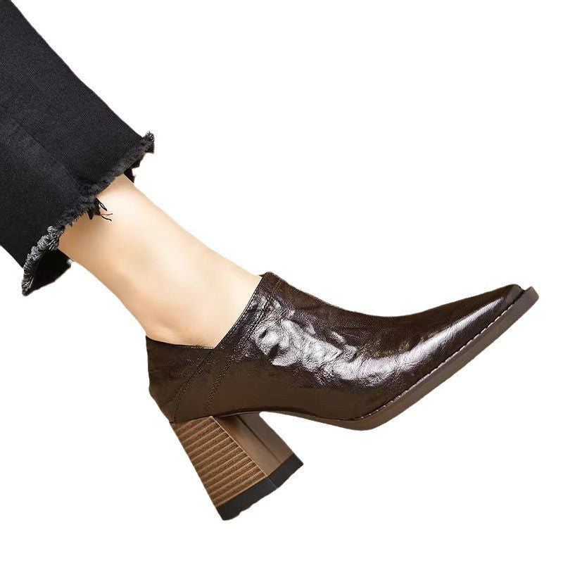 Women’s Dark Brown Chunky-Heel Ankle Boots with Side Zipper