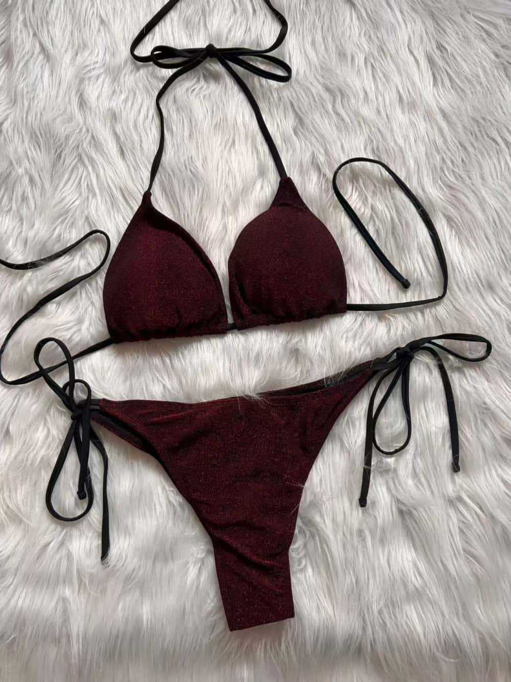 Sexy Backless Halter Lace-Up Bikini Split Swimsuit for Summer
