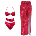 Retro Floral Cutout One-Piece Swimsuit & Wrap Skirt Set