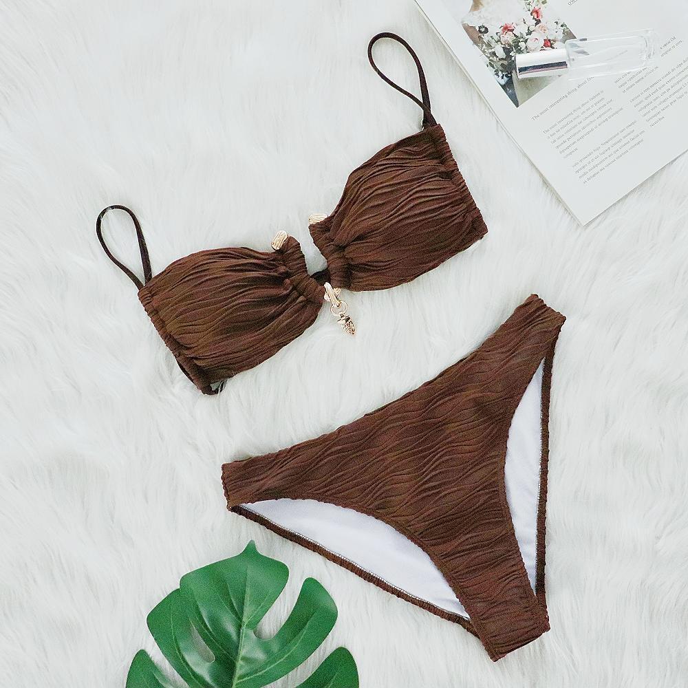 Women's Textured Two-Piece Bikini with Ring Detail and Tie Sides