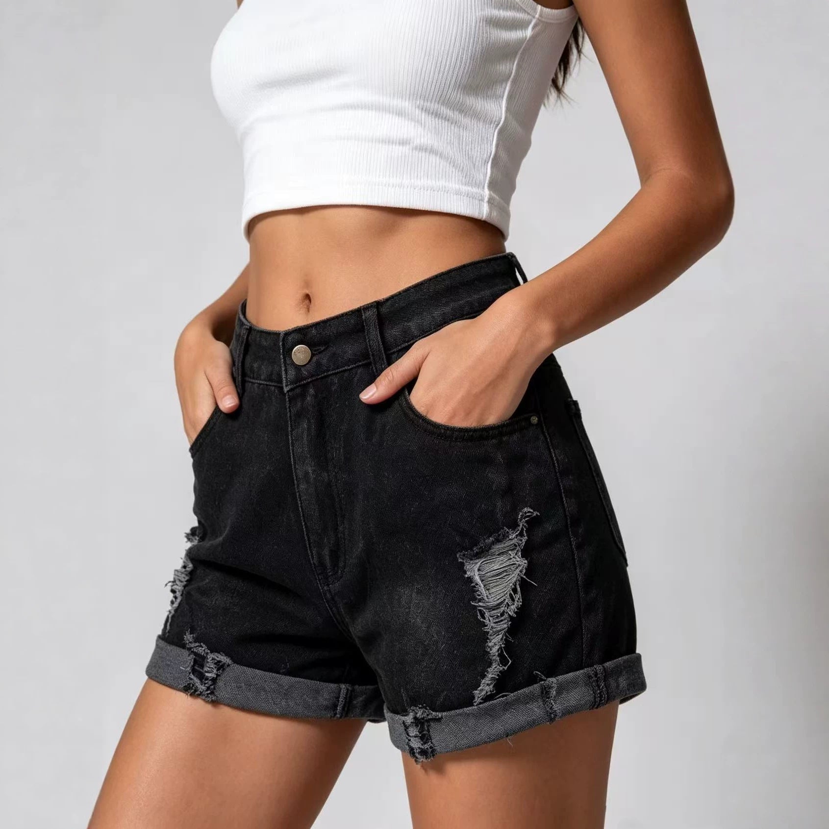 Summer Stretch Sexy Ripped Special Straight Women Denim Shorts