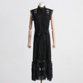 Embroidered High-Waist A-Line Dress