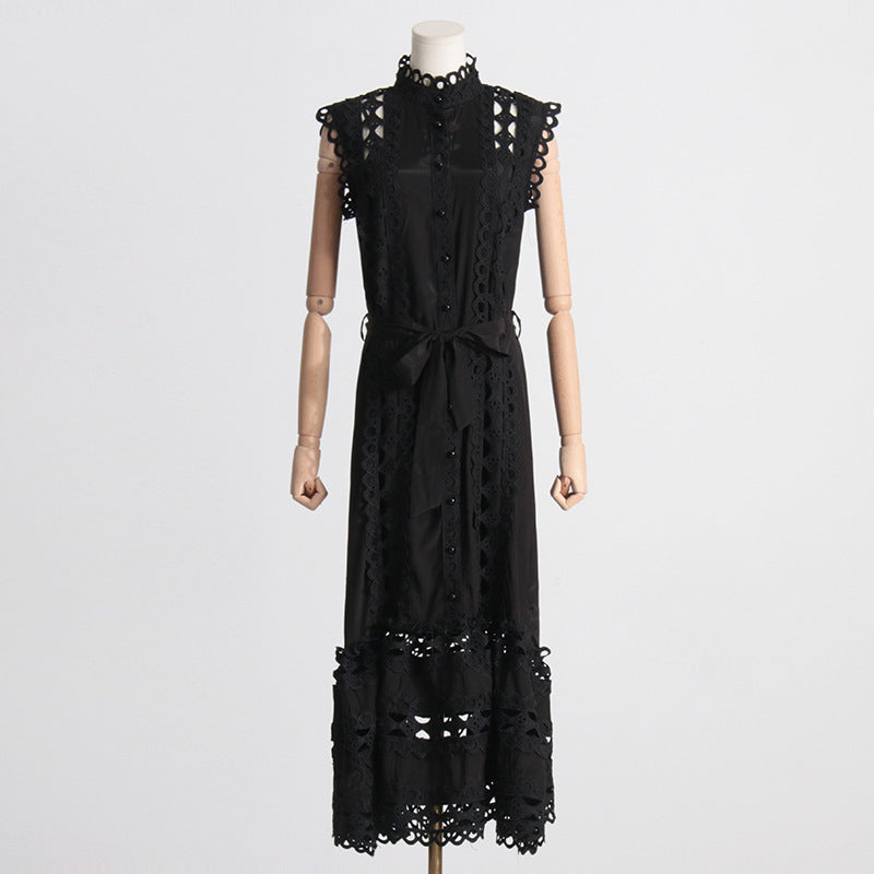 Embroidered High-Waist A-Line Dress