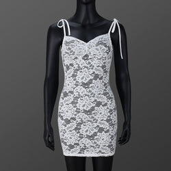 Sexy Women Clothing See through Slim Fit Lace up Sling Floral Lace Sheath Dress