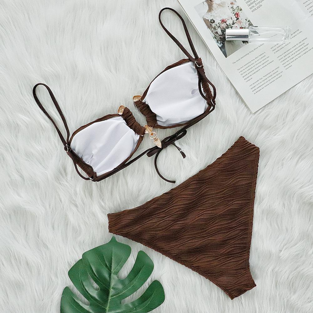 Women's Textured Two-Piece Bikini with Ring Detail and Tie Sides