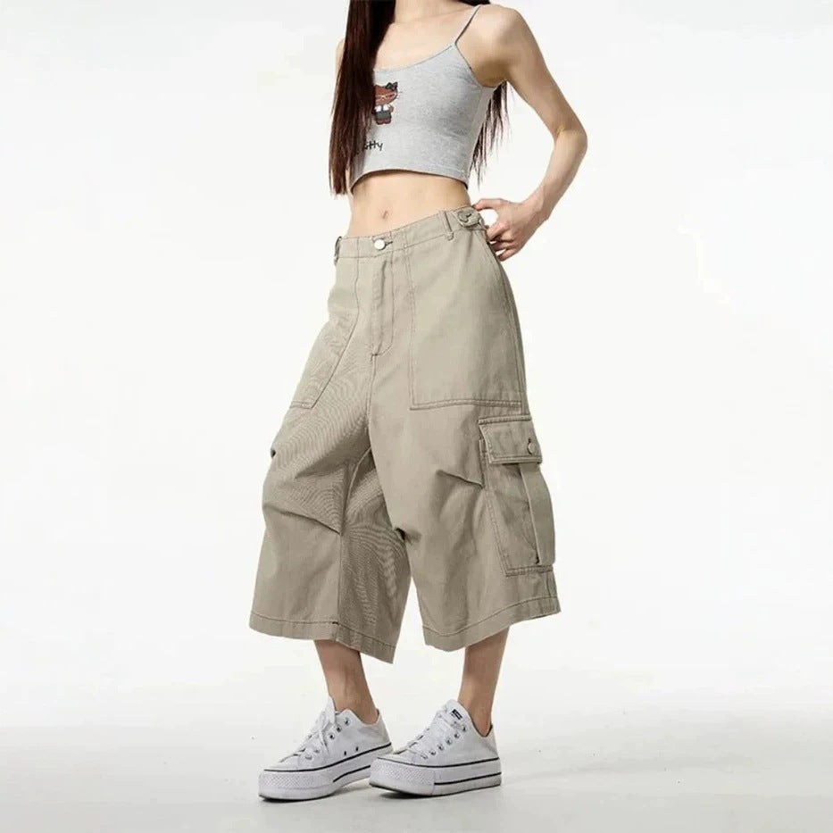 Retro Workwear with Pocket Women Loose Straight Wide Leg Jeans