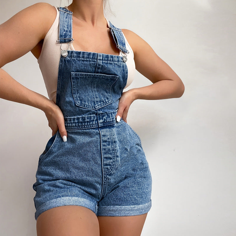 Women Clothing Denim Brace Romper